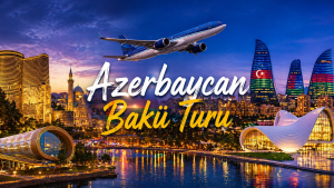     azerbaycan baku turu . baku sehir manzarasi . flame towers baku gece . iceri sehir tarihi yapilar . hazar denizi baku sahil