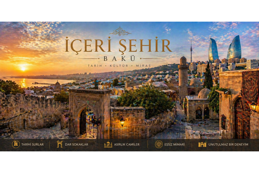     azerbaycan baku turu . baku sehir manzarasi . flame towers baku gece . iceri sehir tarihi yapilar . hazar denizi baku sahil